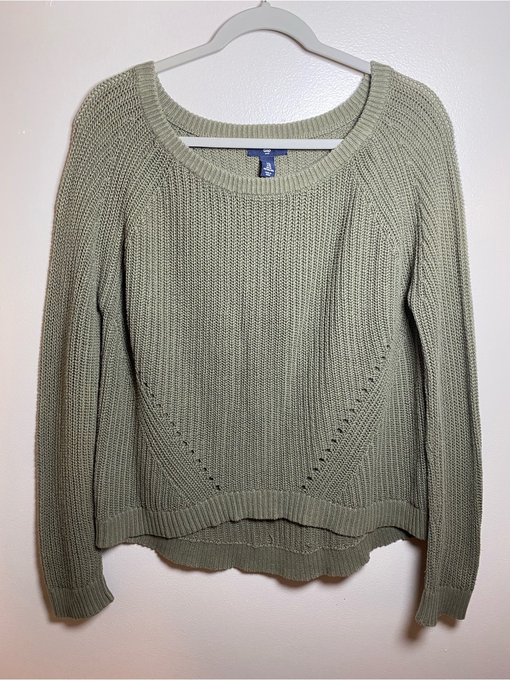 GAP Olive Green Knit Scoop Neck Sweater Cotton Medium Lightweight